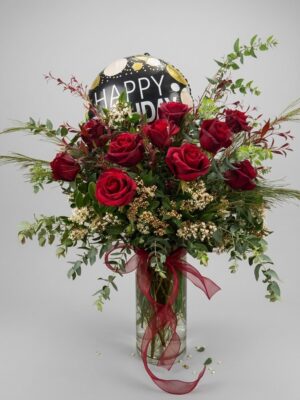 10 roses tall vase arrangement