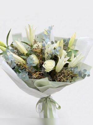 white lily & rose bouquet