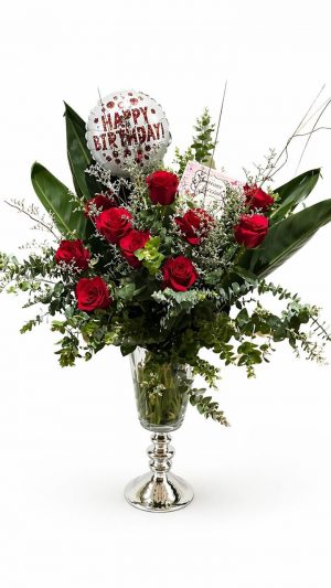 10 roses tall vase arrangement