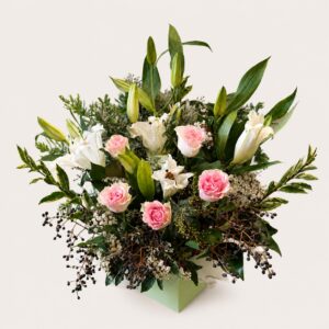 elegant medium lily & rose box – pastel & white