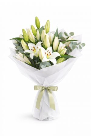 Fresh bouquet of white lilies arranged by florist in Ringwood-Melbourne