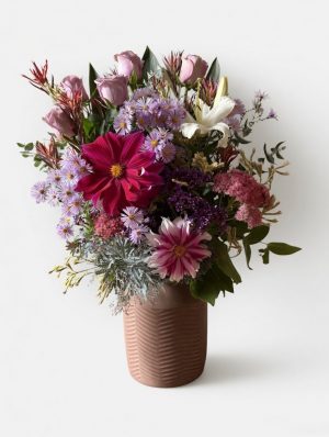 Large pastel flower arrangement in ceramic vase with fresh seasonal blooms. Fresh flower florist in Ringwood-Melbourne offering local delivery.